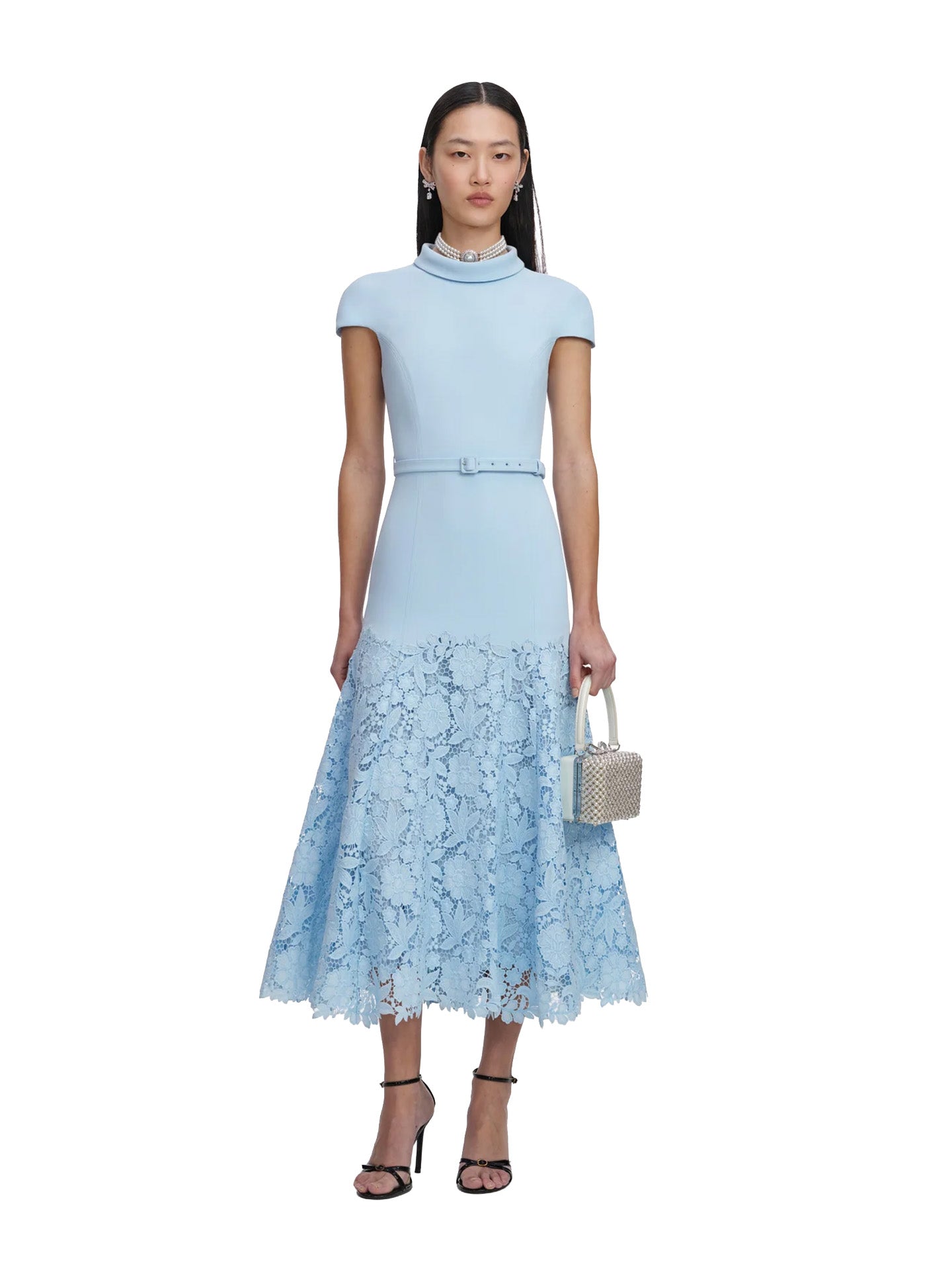Self-Portrait: Blue crepe lace midi dress, blue