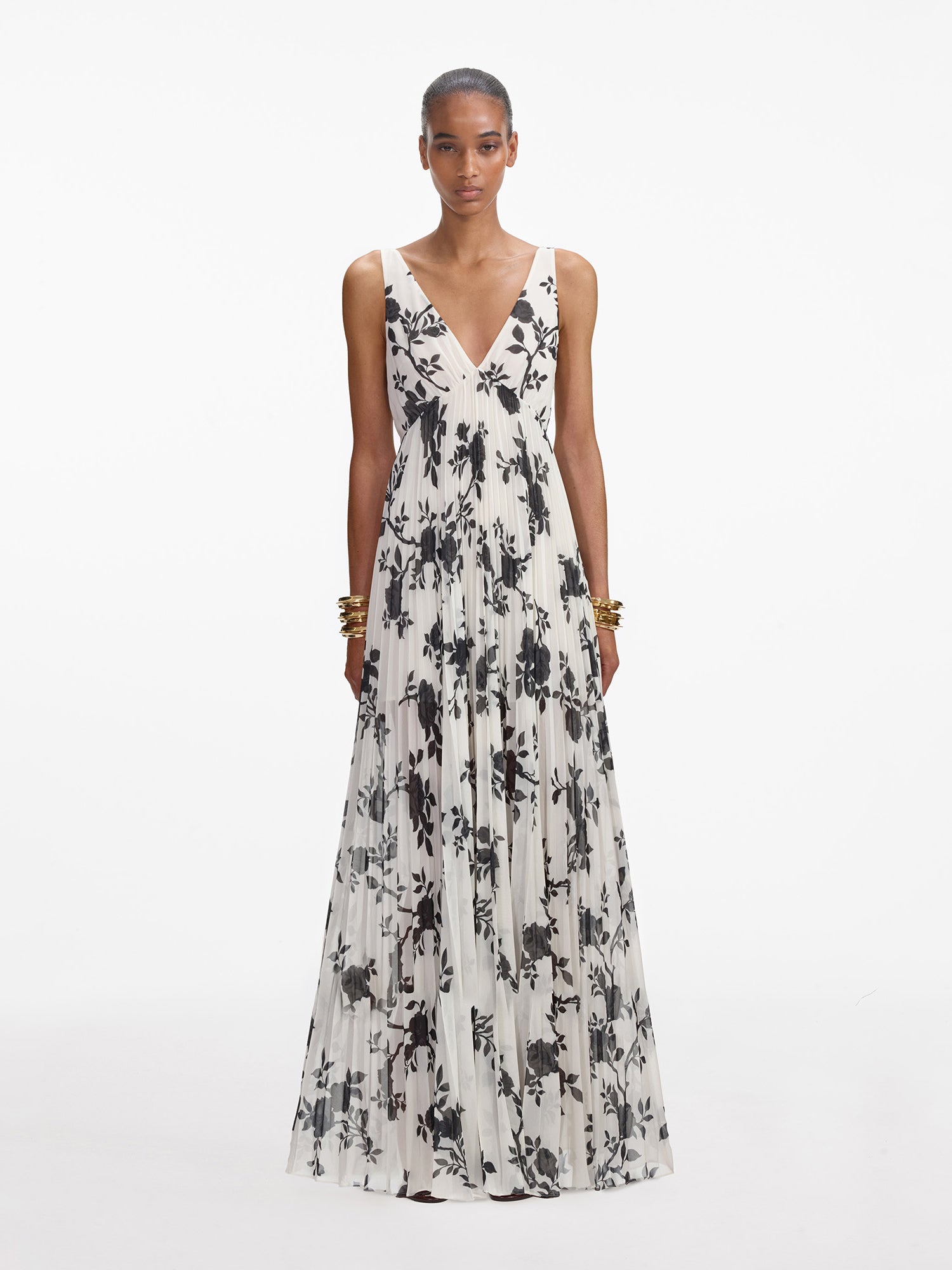 SELF-PORTRAIT: Floral print chiffon maxi dress, black and white SELF-PORTRAIT: Floral print chiffon maxi dress, black and white