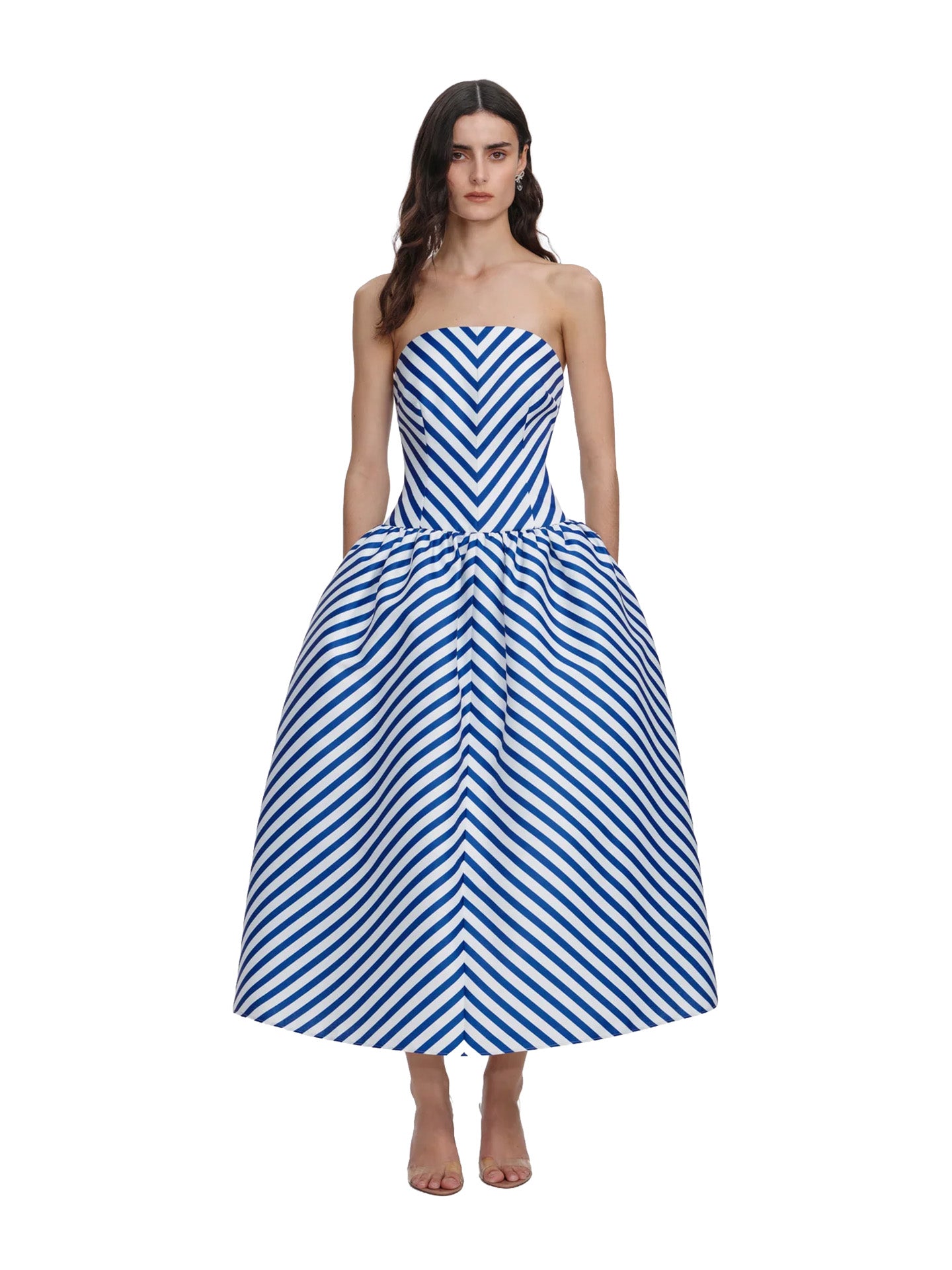 knee length dresses for ladies Navy Cotton Asymmetric Midi Dress – self-portrait-US main image 0