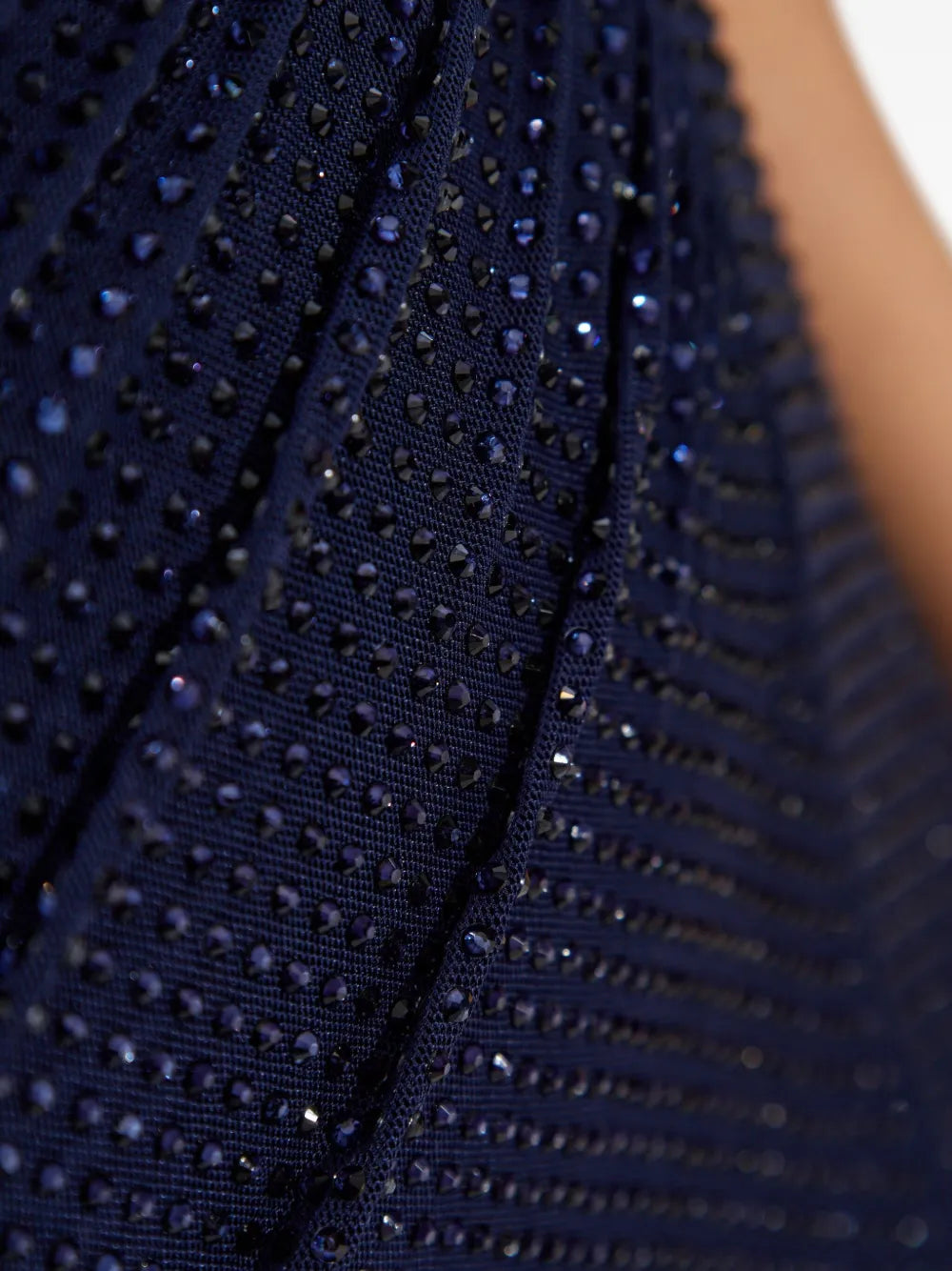 Rhinestone mesh cut out midi dress, navy