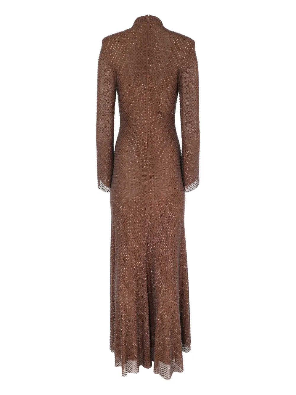 Rhinestone mesh maxi dress, brown