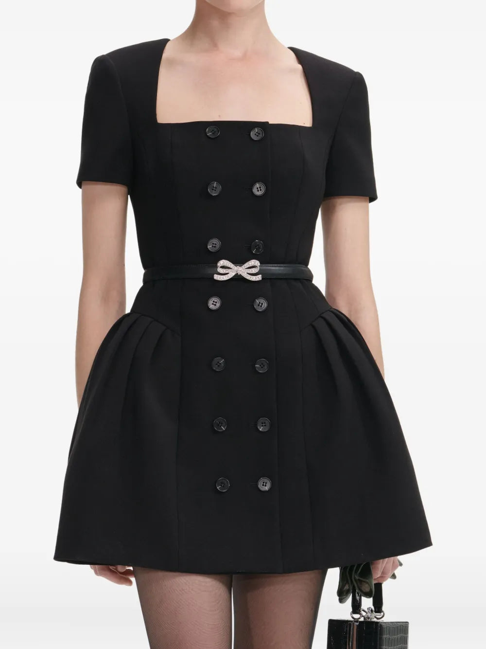 Short sleeve crepe mini dress, black