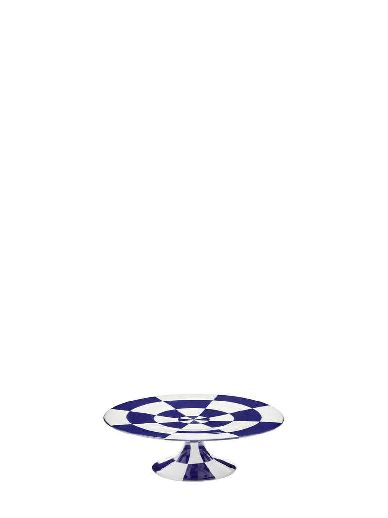 Checkerboard cake stand Fête des Bêtes, blue-white