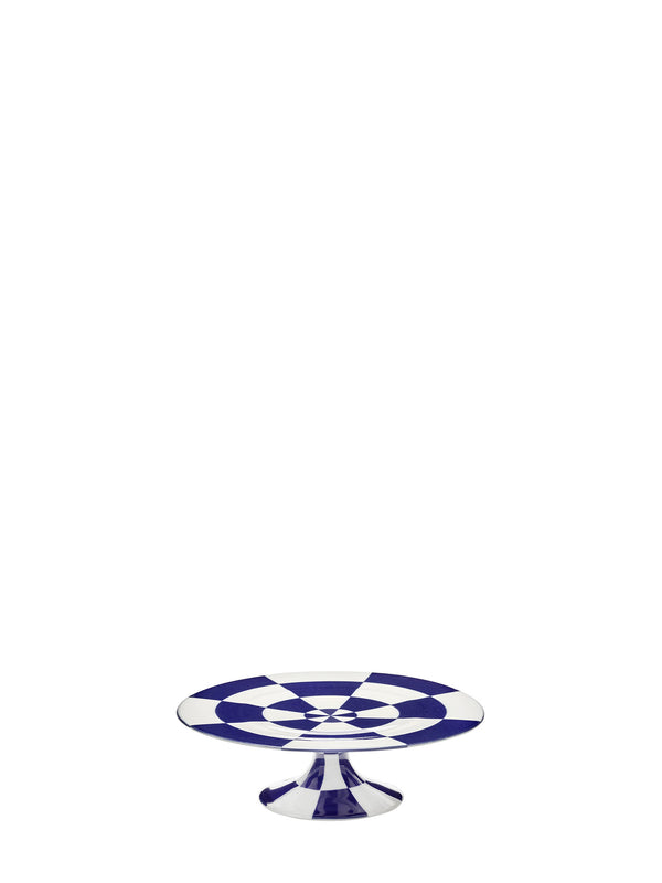 Checkerboard cake stand Fête des Bêtes, blue-white
