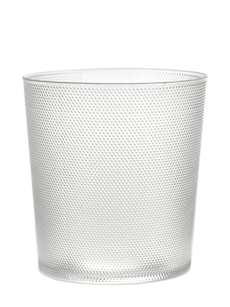 Colourless frosted water glass on a white background