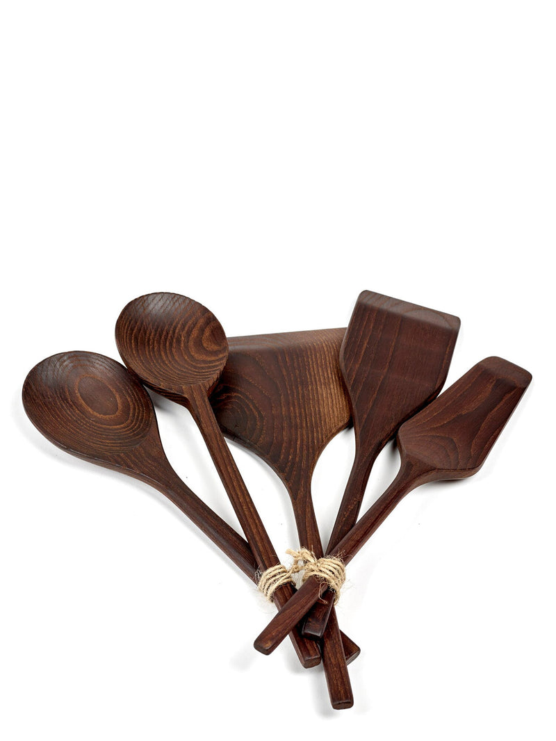 Pure dark wooden kitchen utensil, 5 different