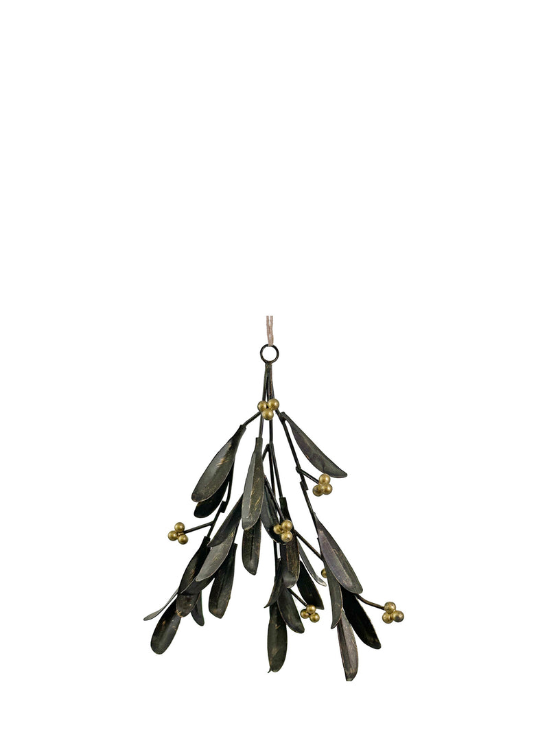 Aged metal mistletoe ornament, green/gold (21 cm)