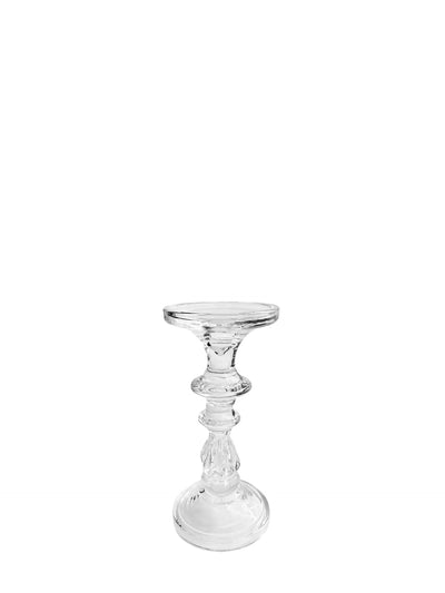 Glass candle holder with drip tray, small (21 cm)