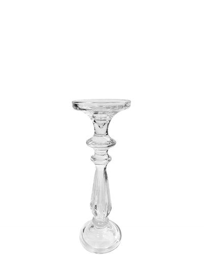 Glass candle holder with drip tray, tall (30 cm)
