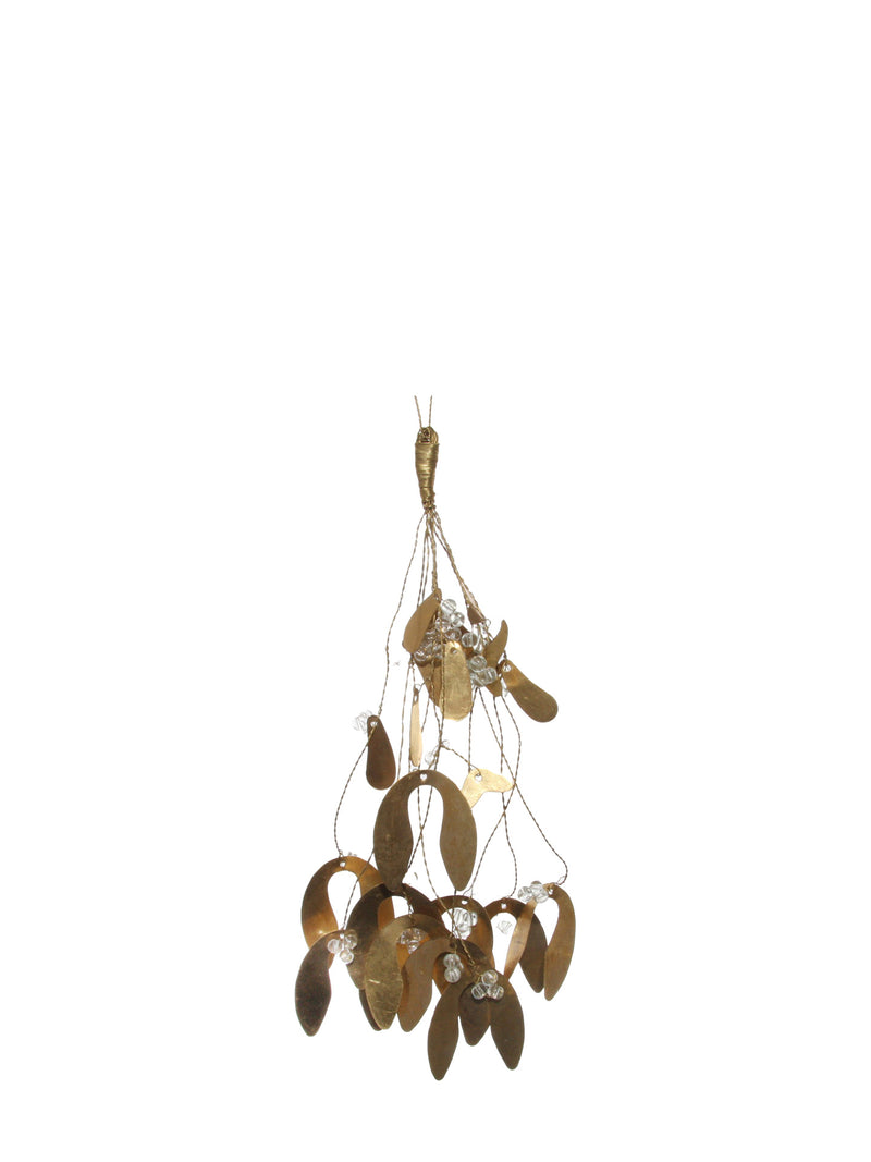 Mistletoe wire ornament with brass leaves and glass beads (25 cm)