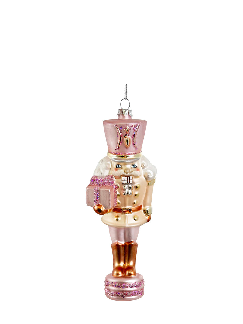 Nutcracker glass ornament, matte pink (18 cm)