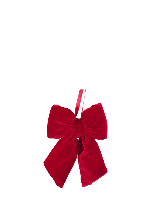 Puffed true red velvet bow hanging ornament (19 cm)