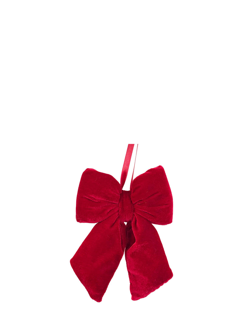 Puffed true red velvet bow hanging ornament (19 cm)