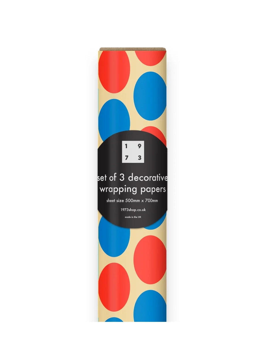 Grafika spots set of 3 wrapping papers, blue and red