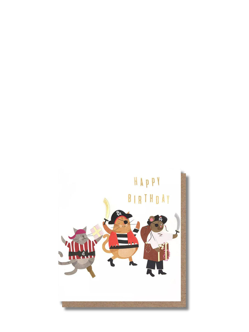 Birthday card with cartoon pirates on a white background