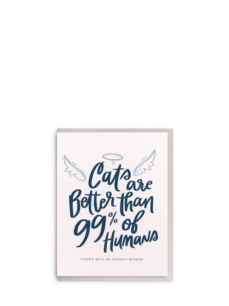 Card with text about cats and humans on a white background