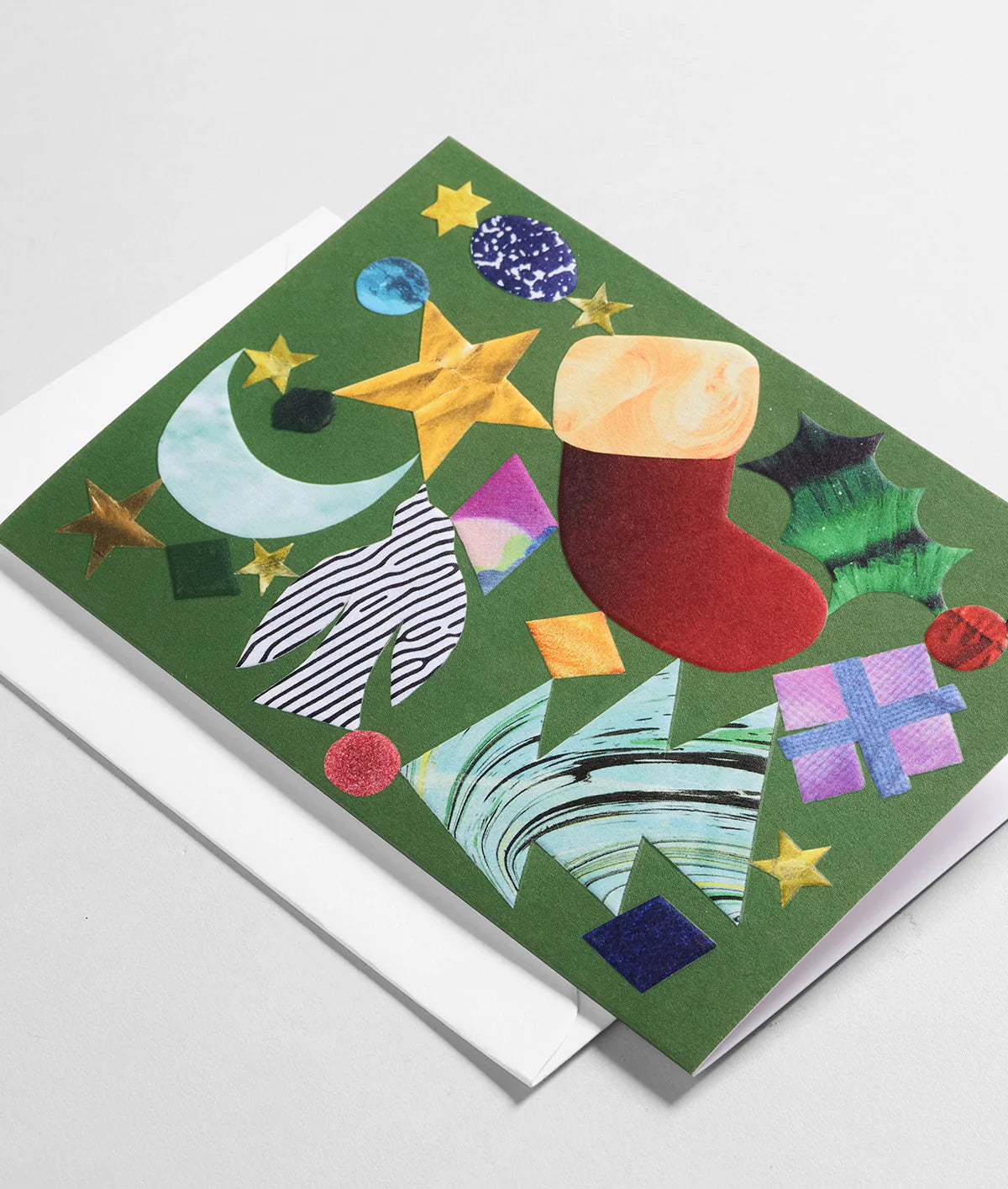 Colorful greeting card with festive illustrations on a white background