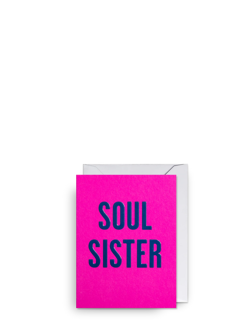 Greeting card with 'Soul Sister' text on a pink background
