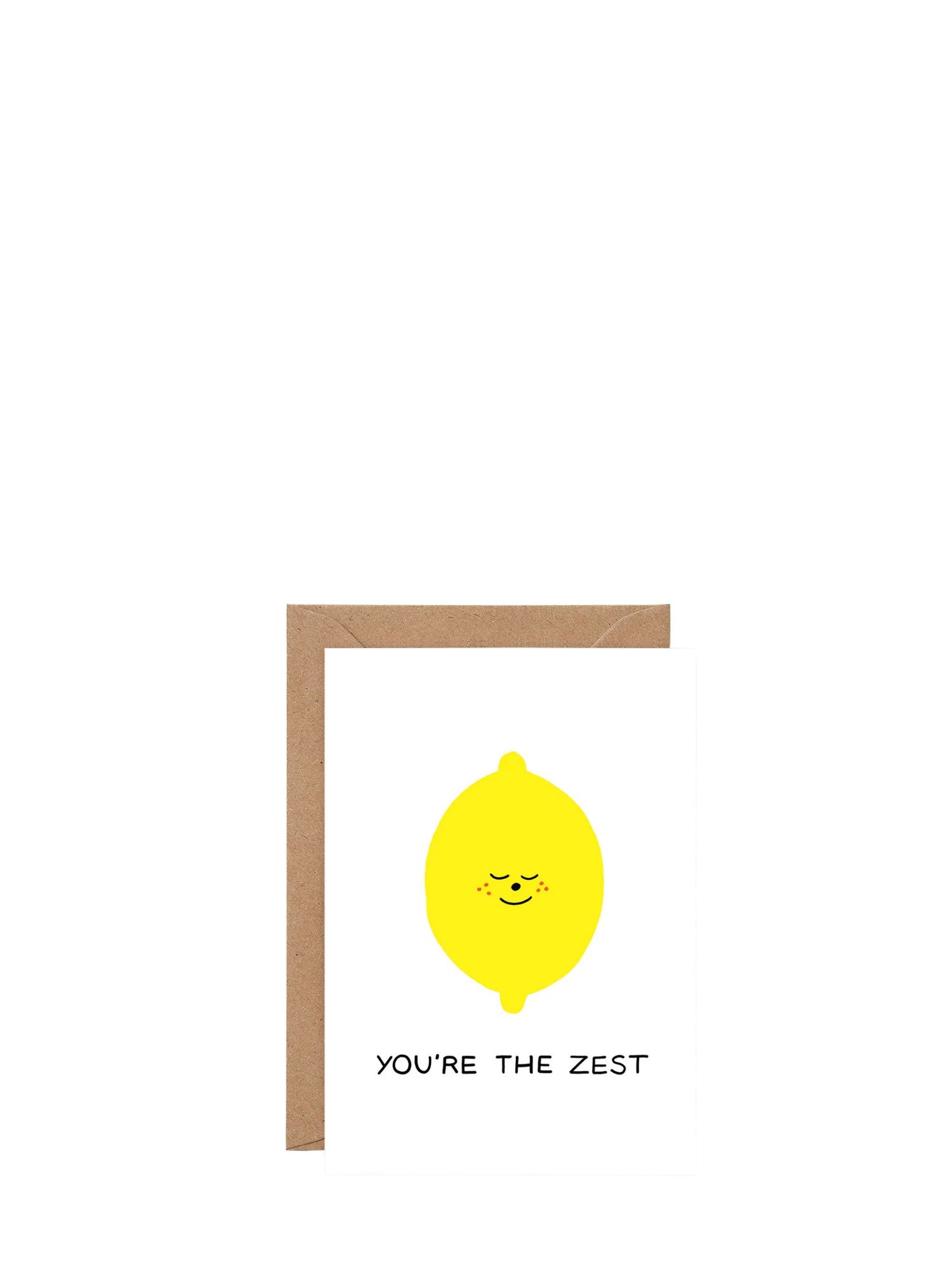 Card with a smiling lemon and text 'You're the zest' on a white background