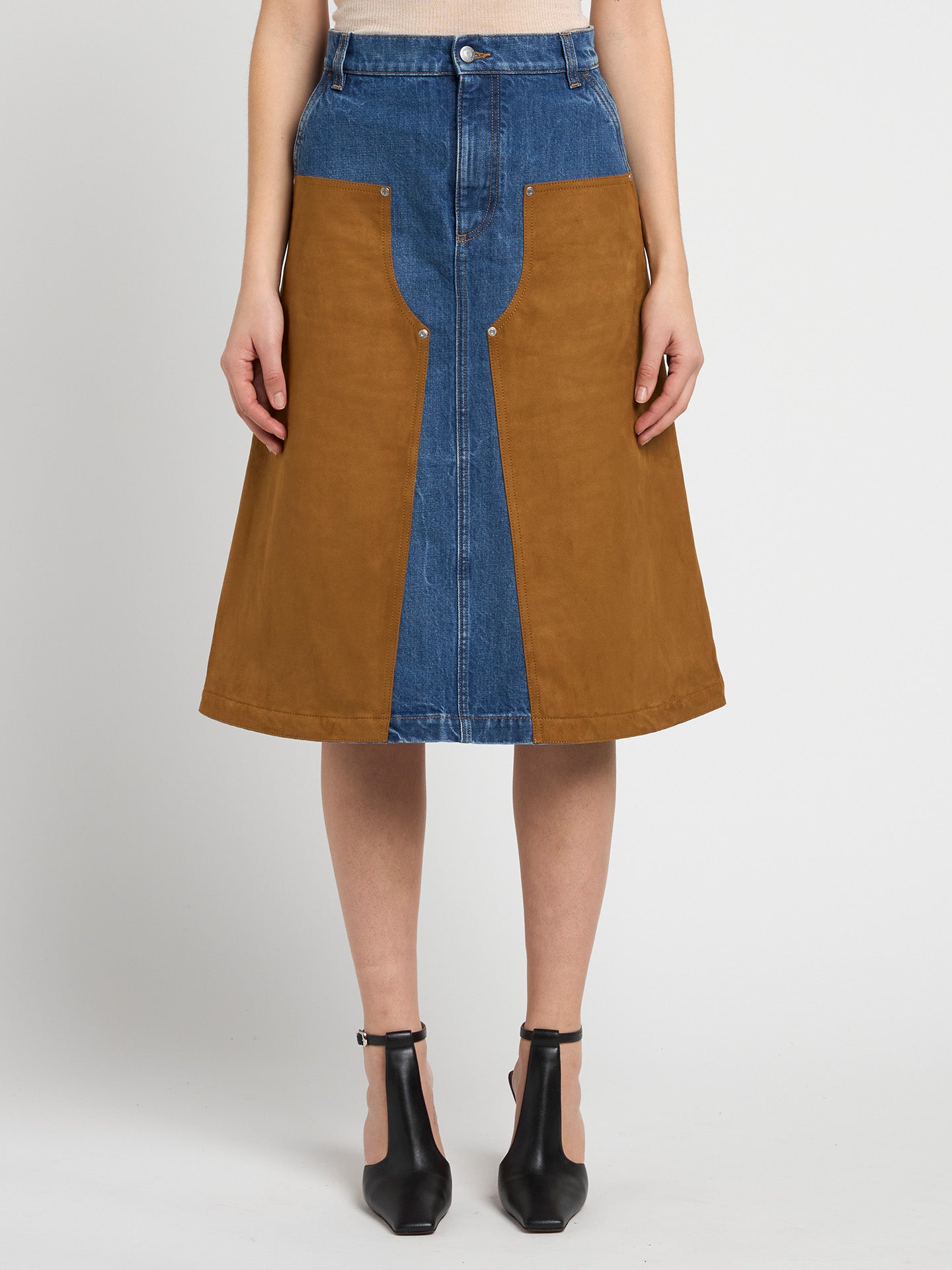 Denim Mixed Suede Skirt, Vintage Blue