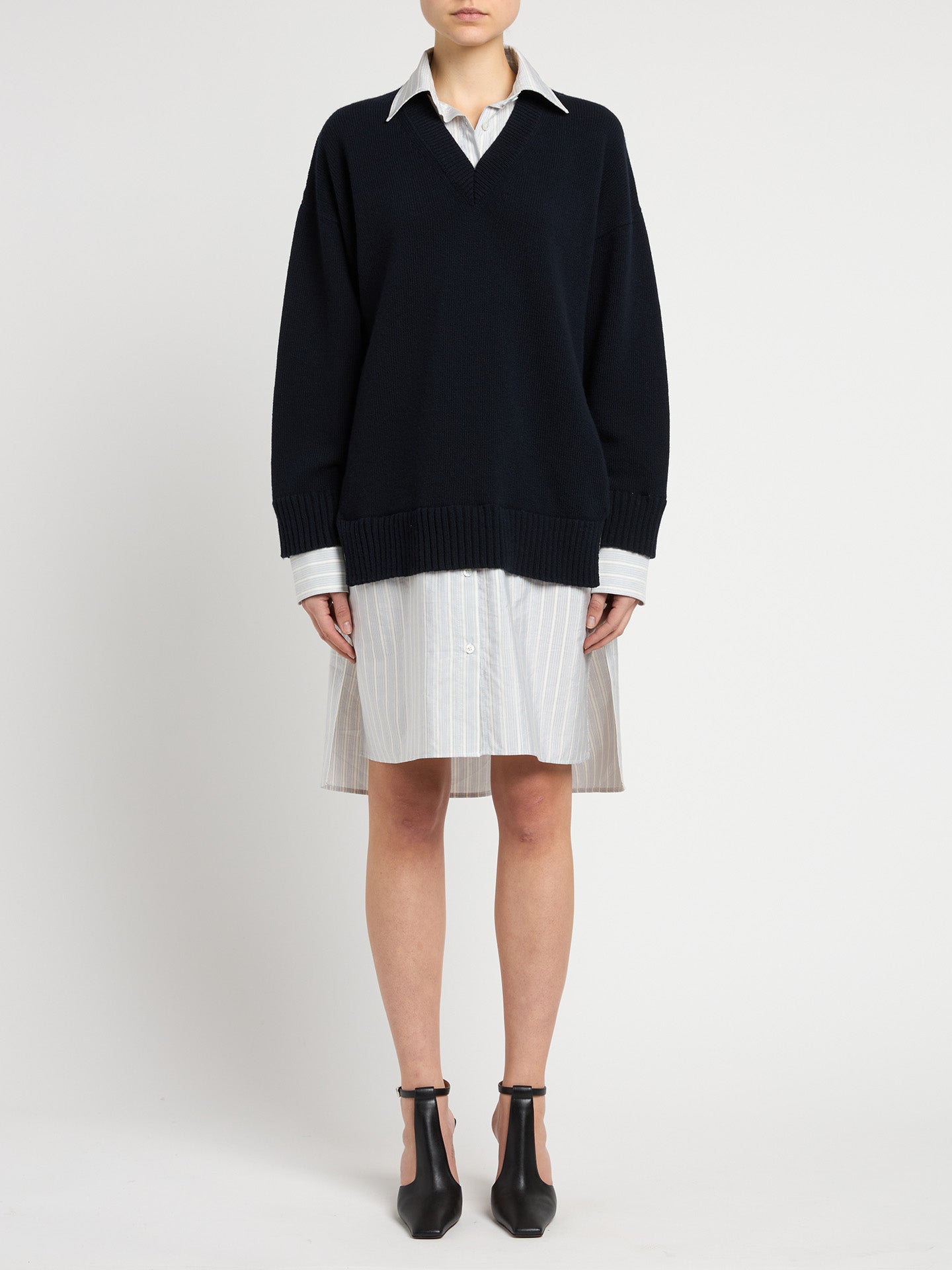 Knit And Fabric Dress, Navy