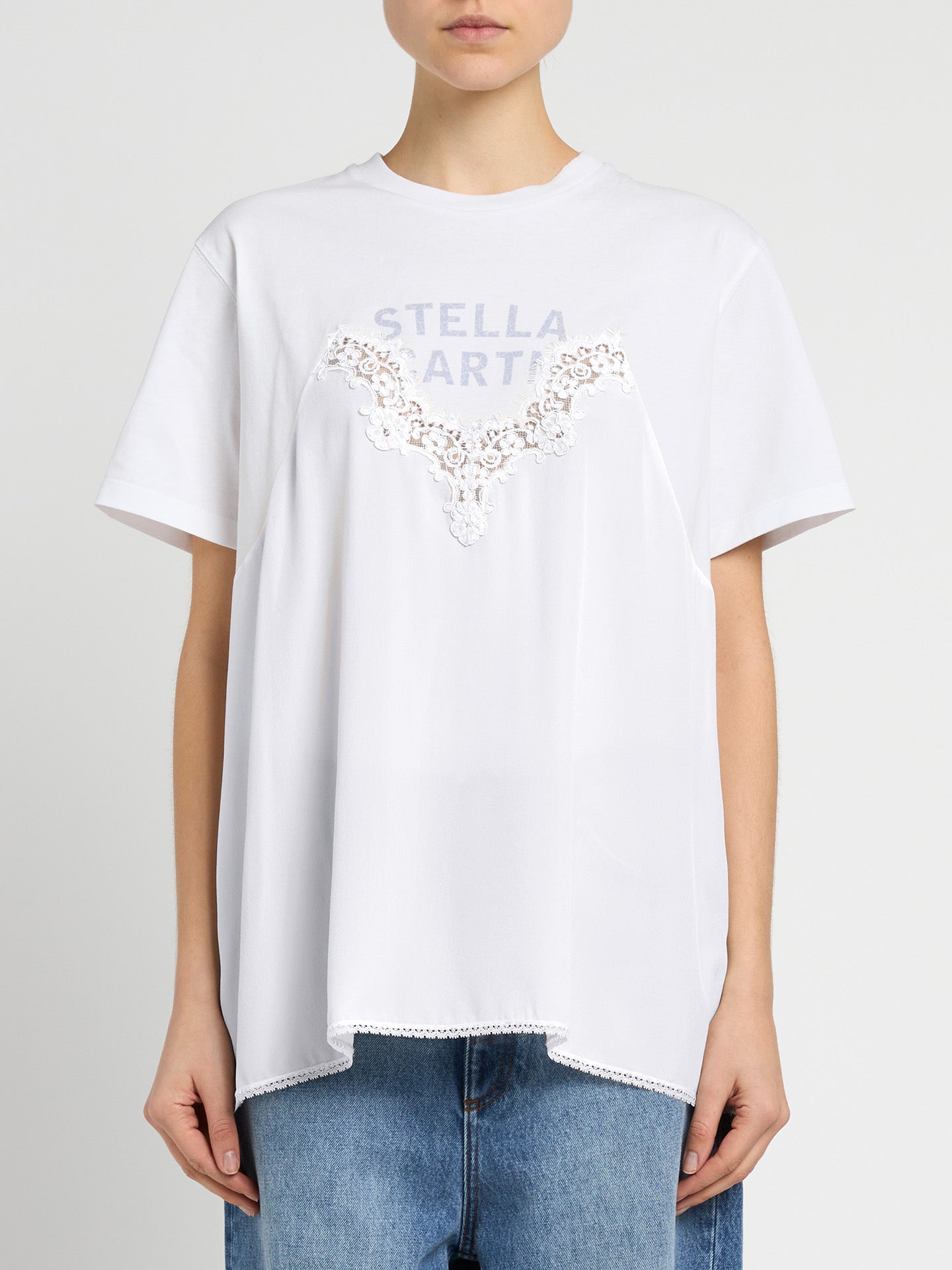 Lace Slip Jersey T-Shirt, White