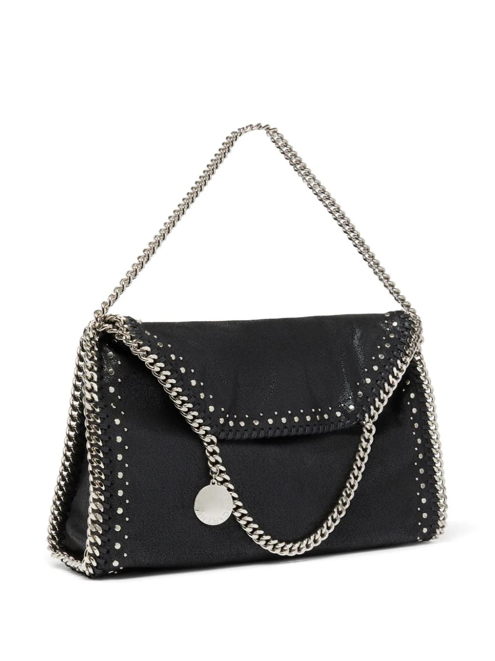 Falabella fold-over tote bag w. silver studs, black