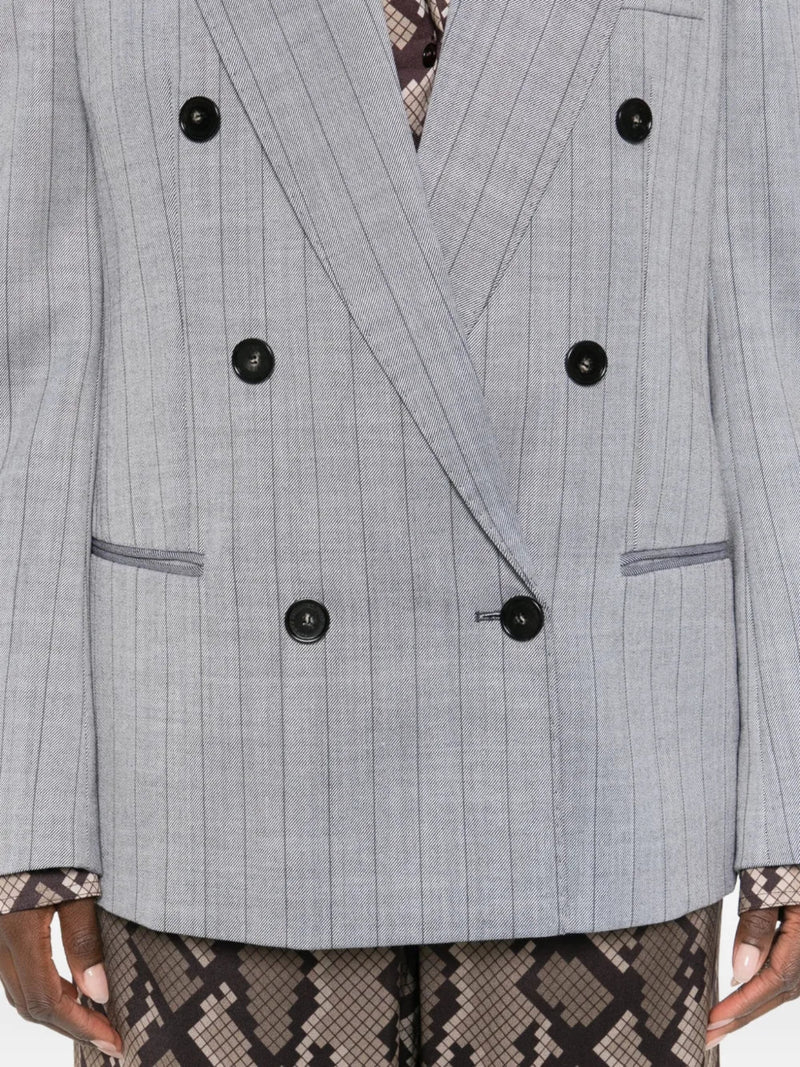 Pinstripe double breasted blazer, grey