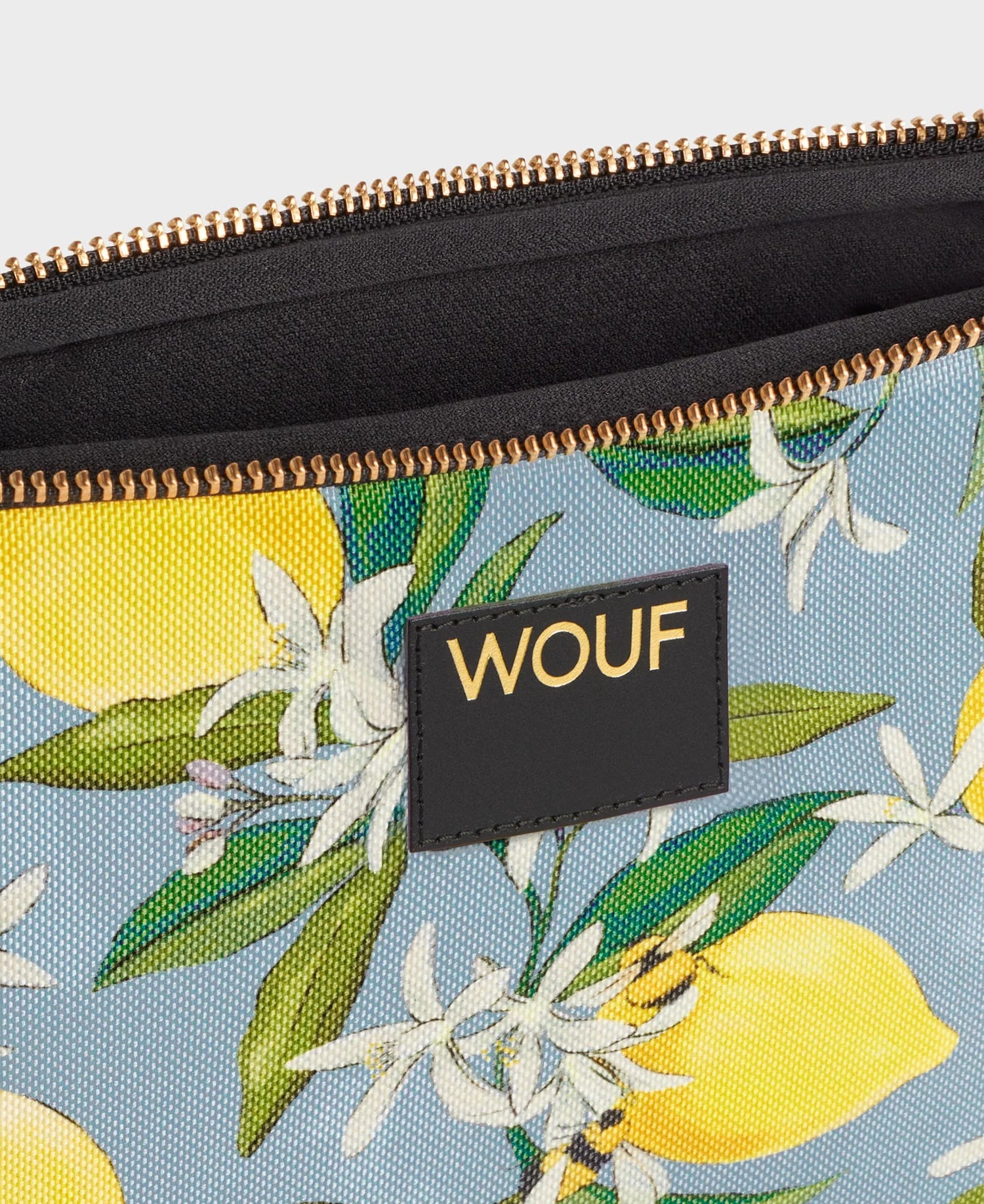 Pouch with lemon and floral pattern and WOUF label