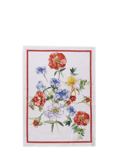 Antea flowers linen tea towel, red