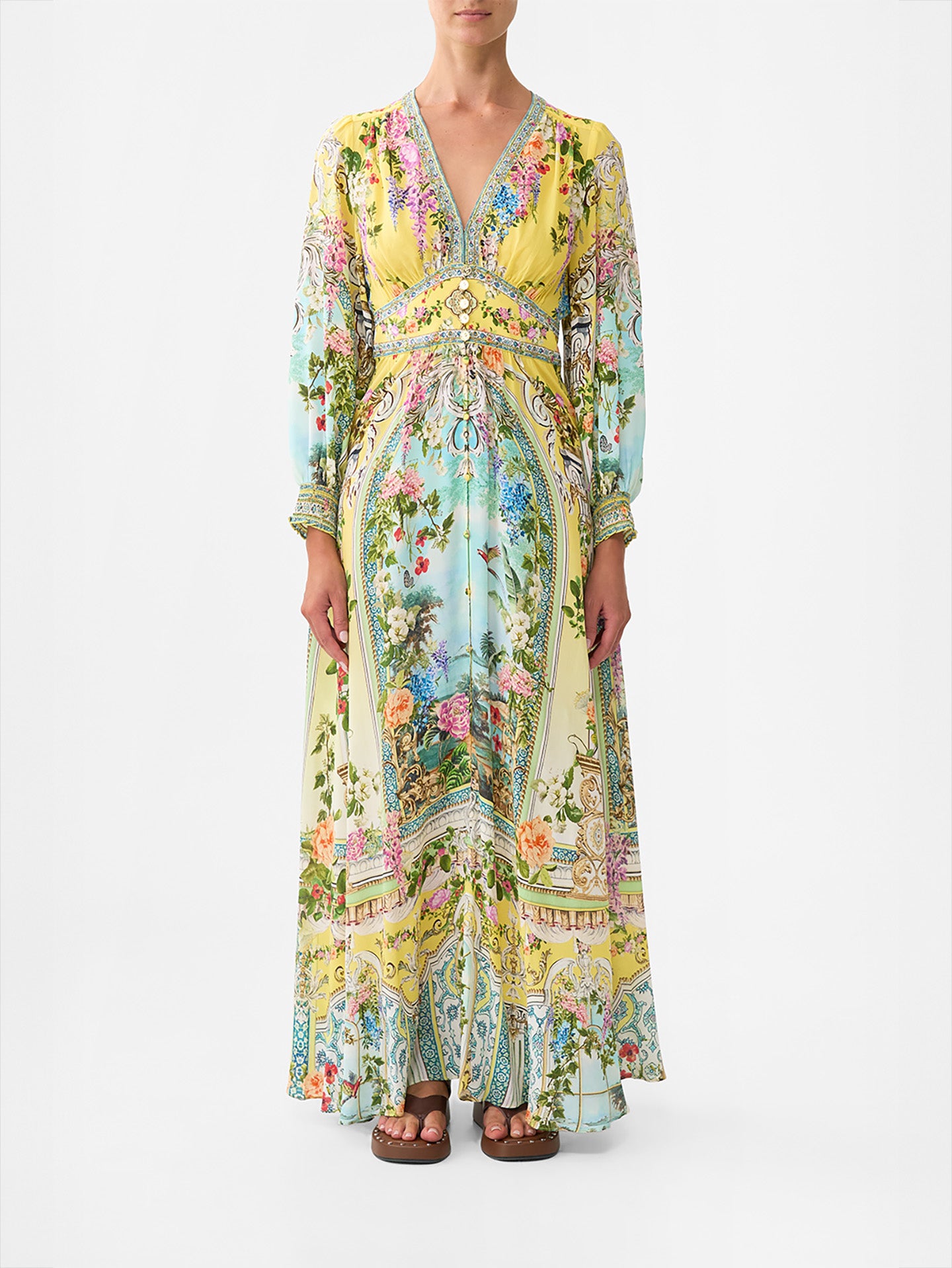 Button dress with shaped waistband