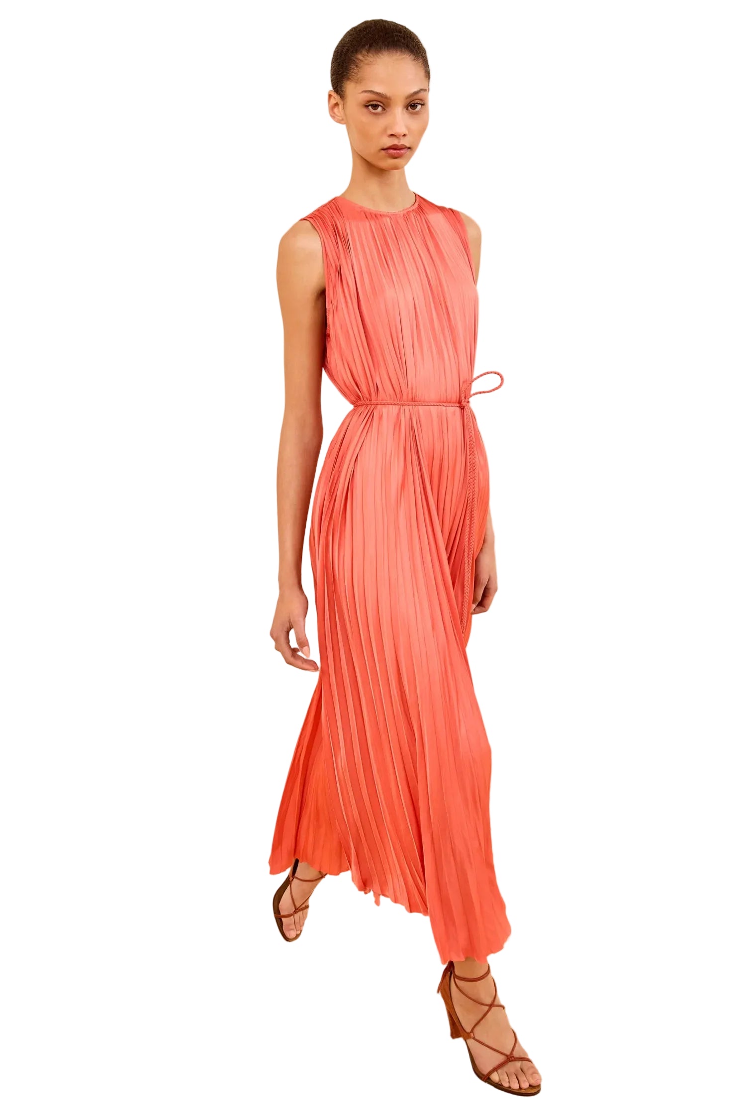 strapless open back dress Ulla Johnson: Fianna pleated midi dress, coral