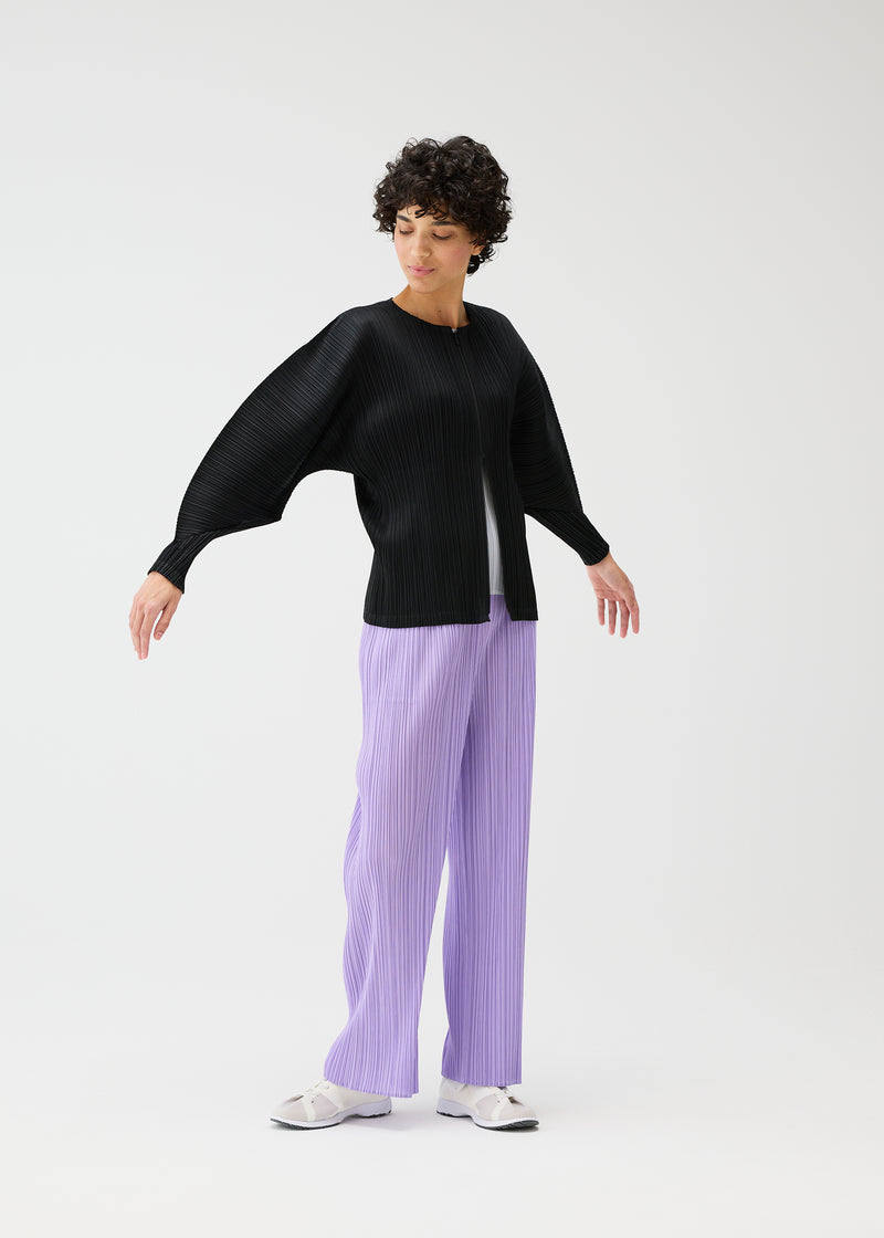 Two-way zip pleated jacket w. rounded sleeves, black