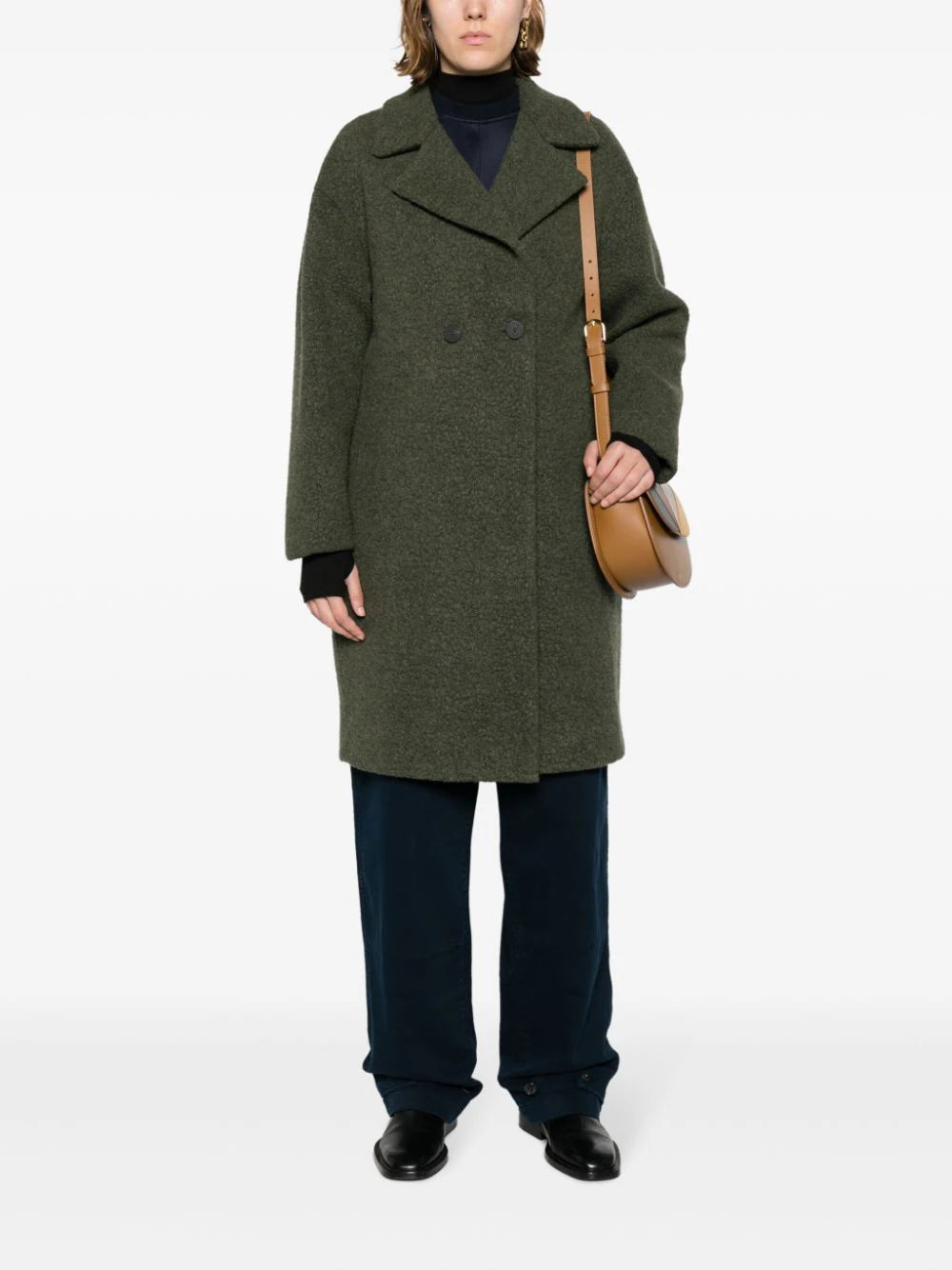 Women dropped shoulder d.b. coat bouclé, moss green