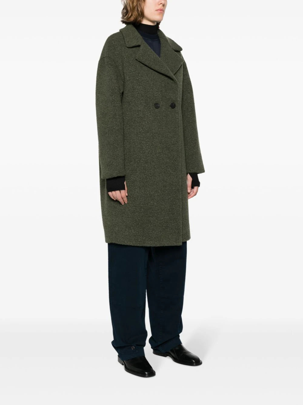 Women dropped shoulder d.b. coat bouclé, moss green