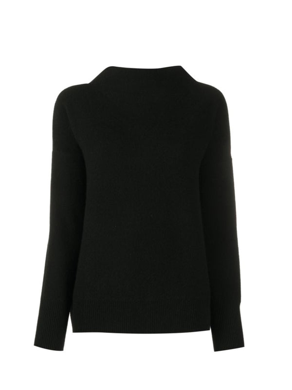 Boiled cashmere funnel neck pullover, black