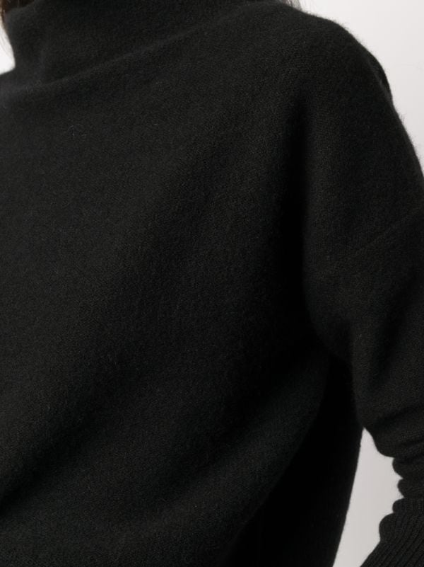Boiled cashmere funnel neck pullover, black