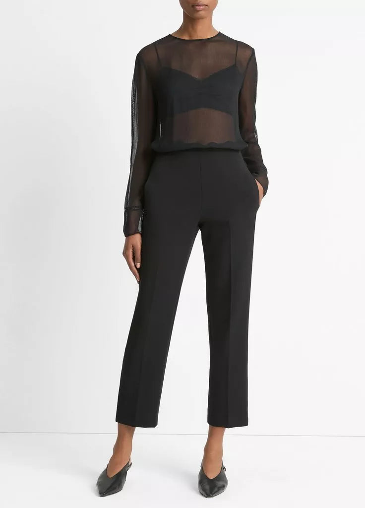 Mid rise velvet strapping pull on pant, black