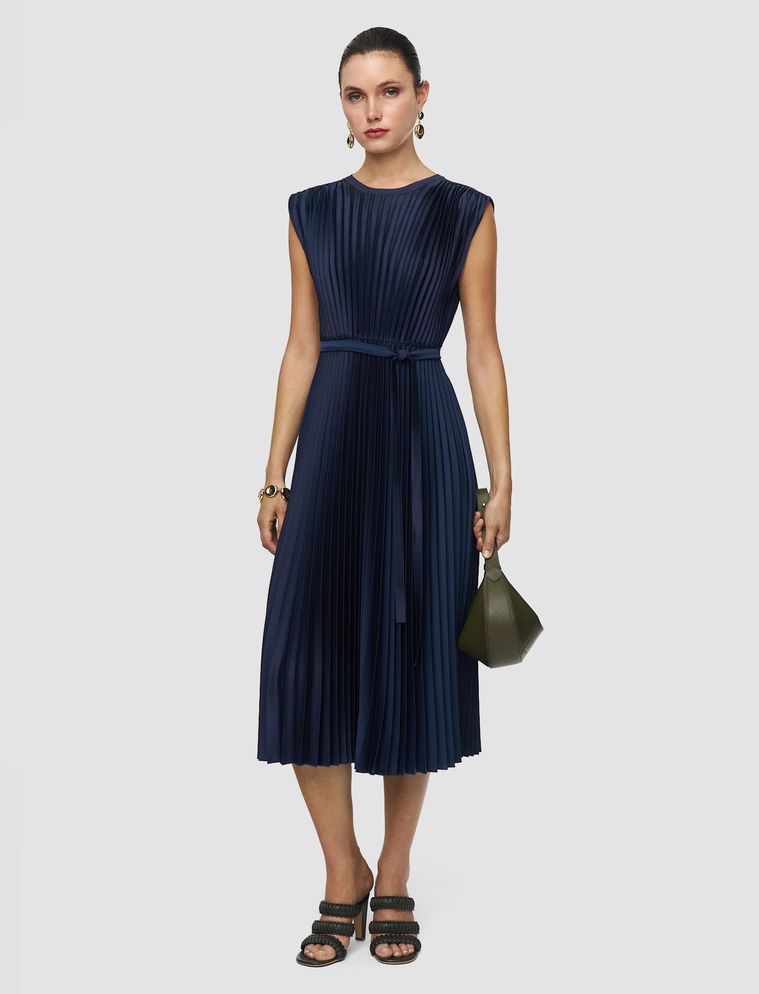 Volta Knit Weave Plissé Dress, Indigo