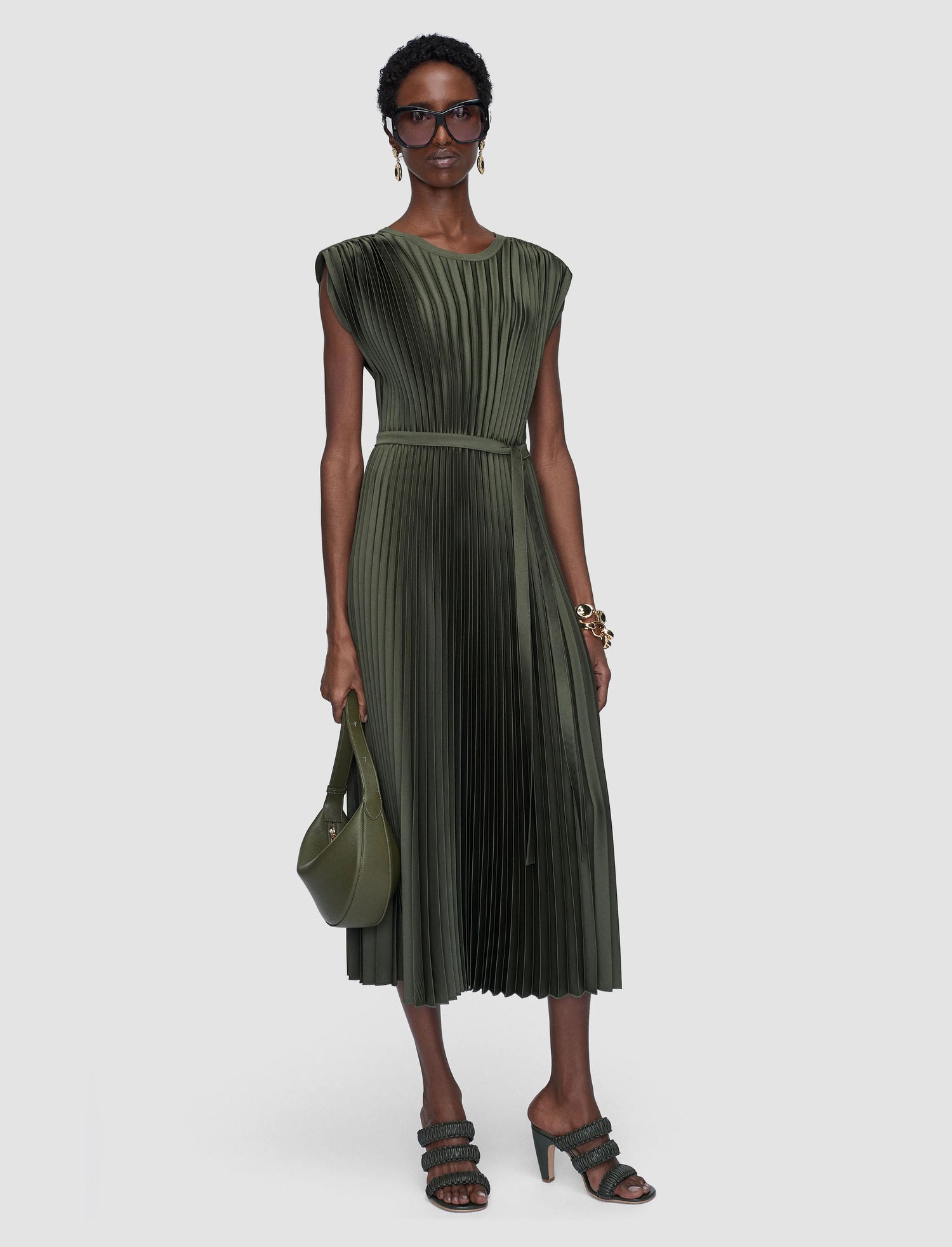 Volta Knit Weave Plissé Dress, Palm Leaf