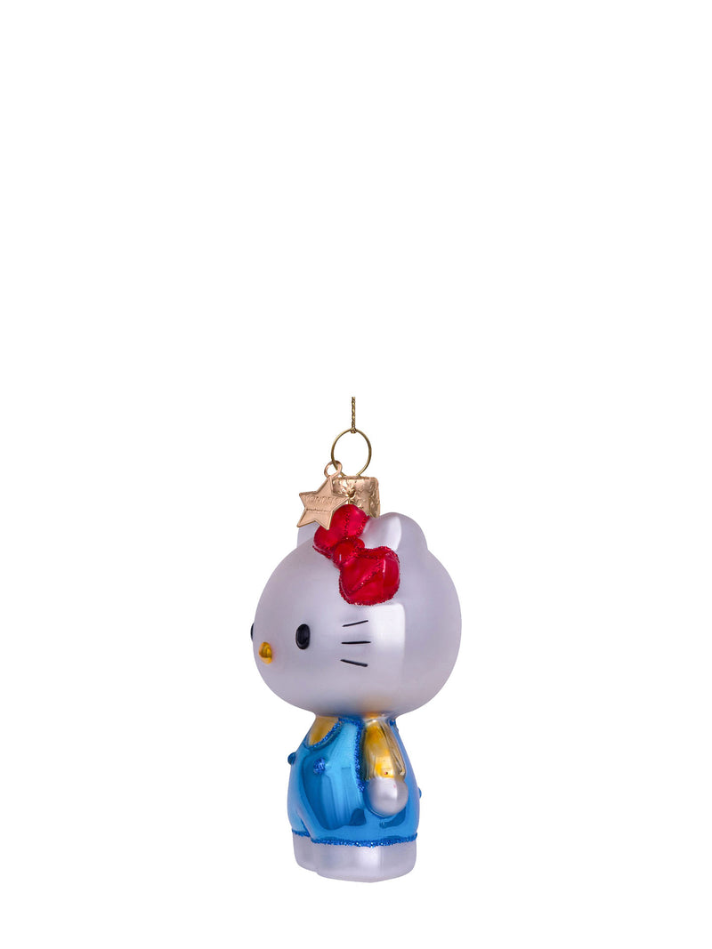 Hello Kitty with blue pantsuit glass ornament