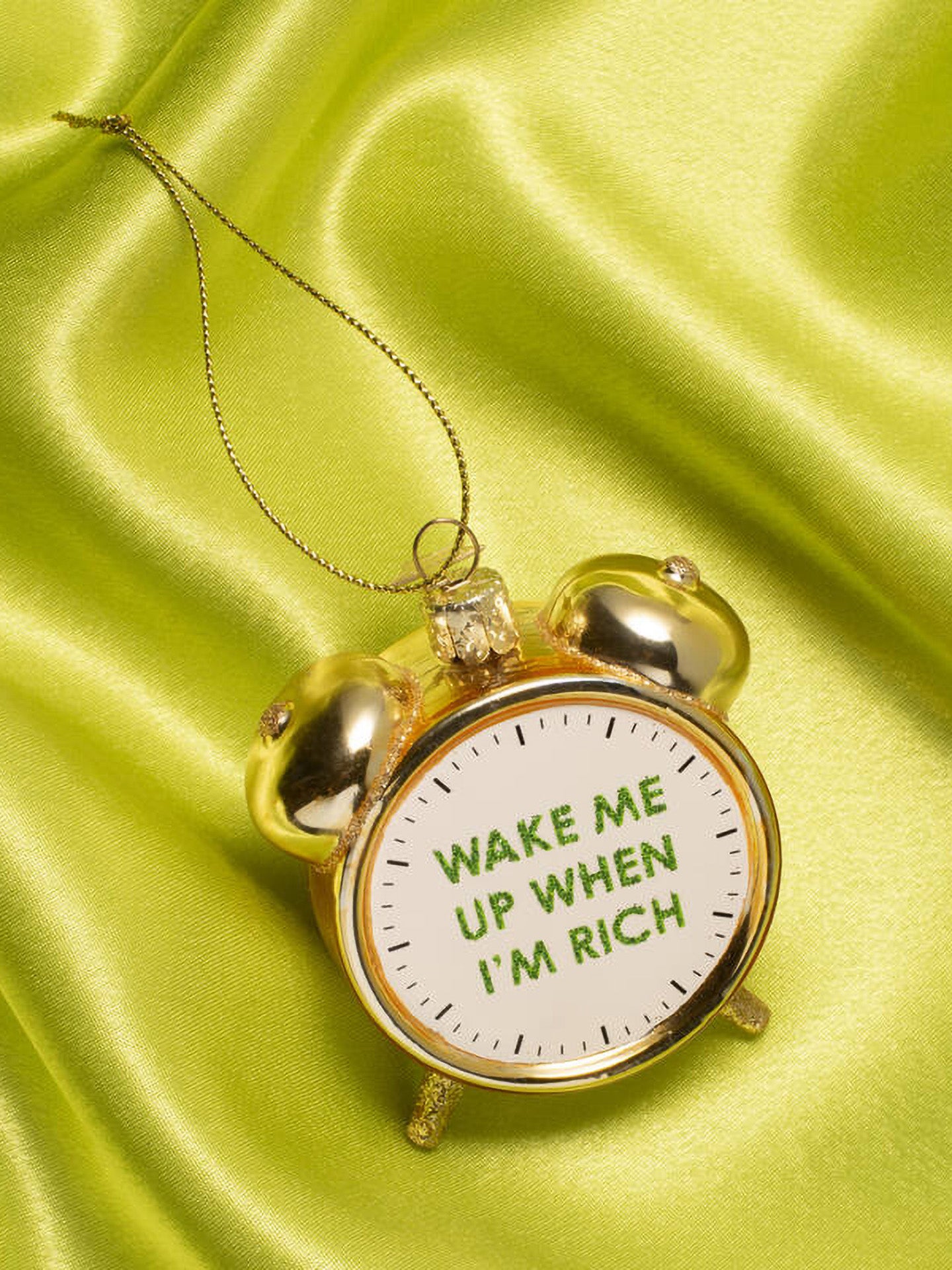 Gold shiny gold rich clock alarm glass ornament