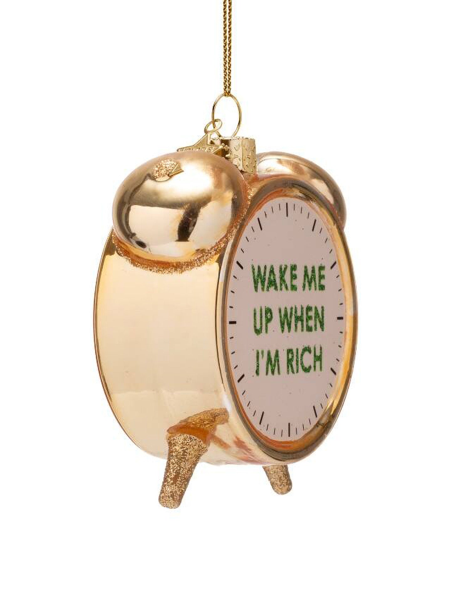 Gold shiny gold rich clock alarm glass ornament
