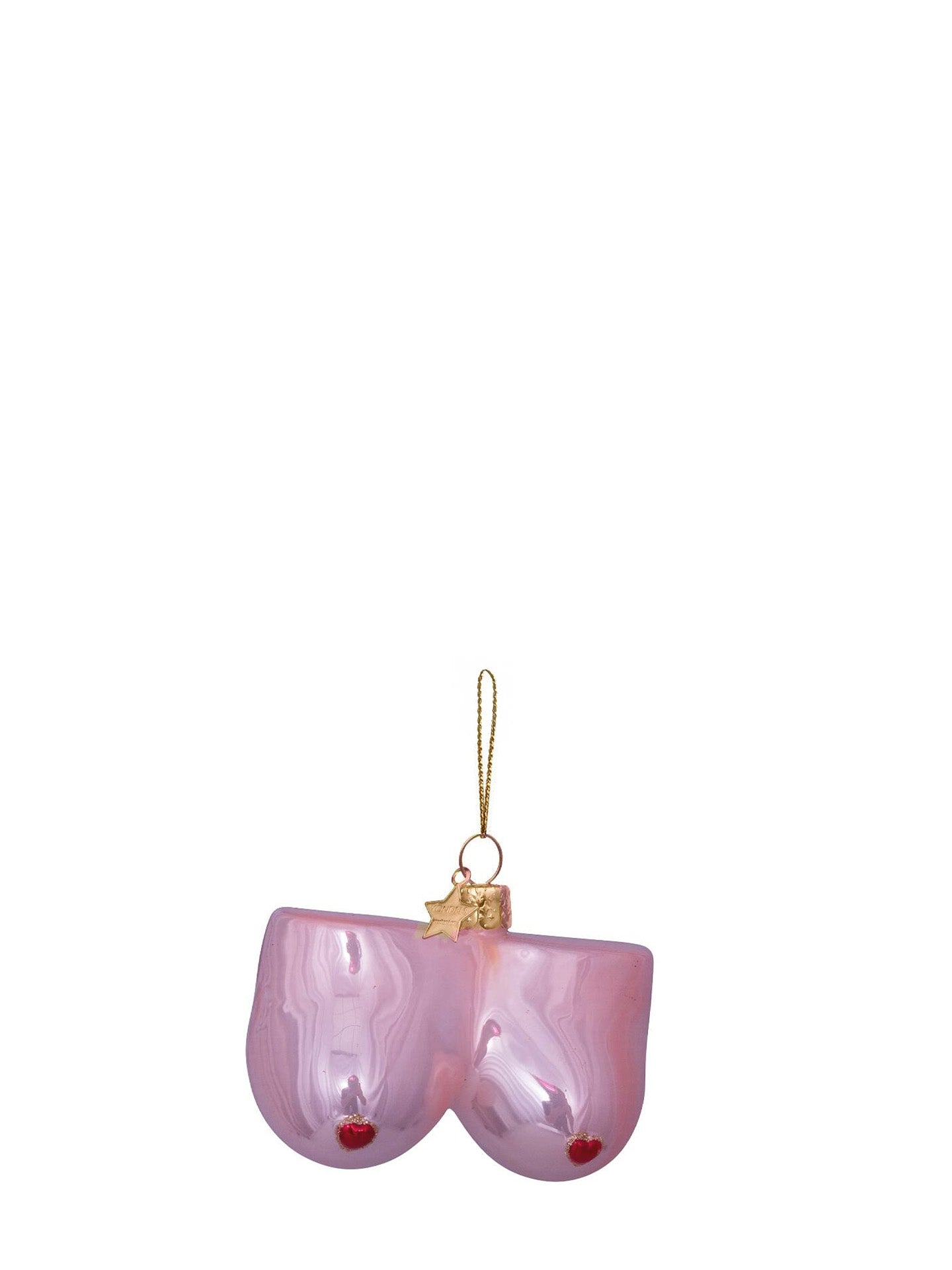 Pink boobs glass ornament with hearts