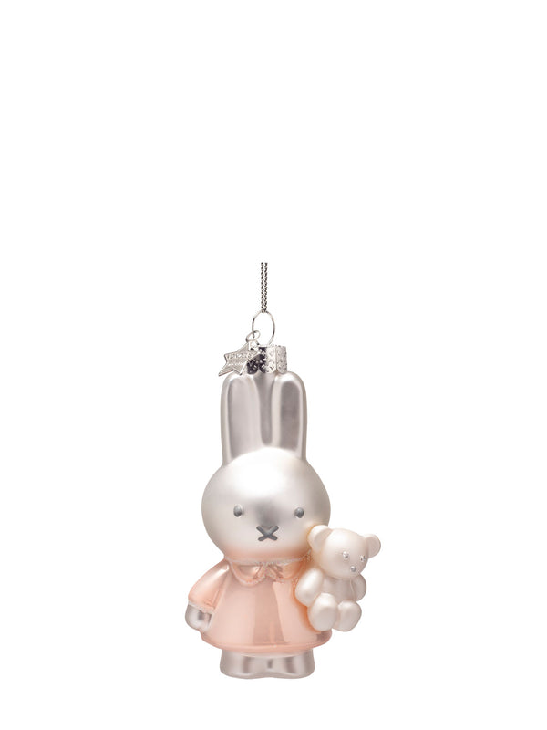 Miffy with bear glass ornament, pink