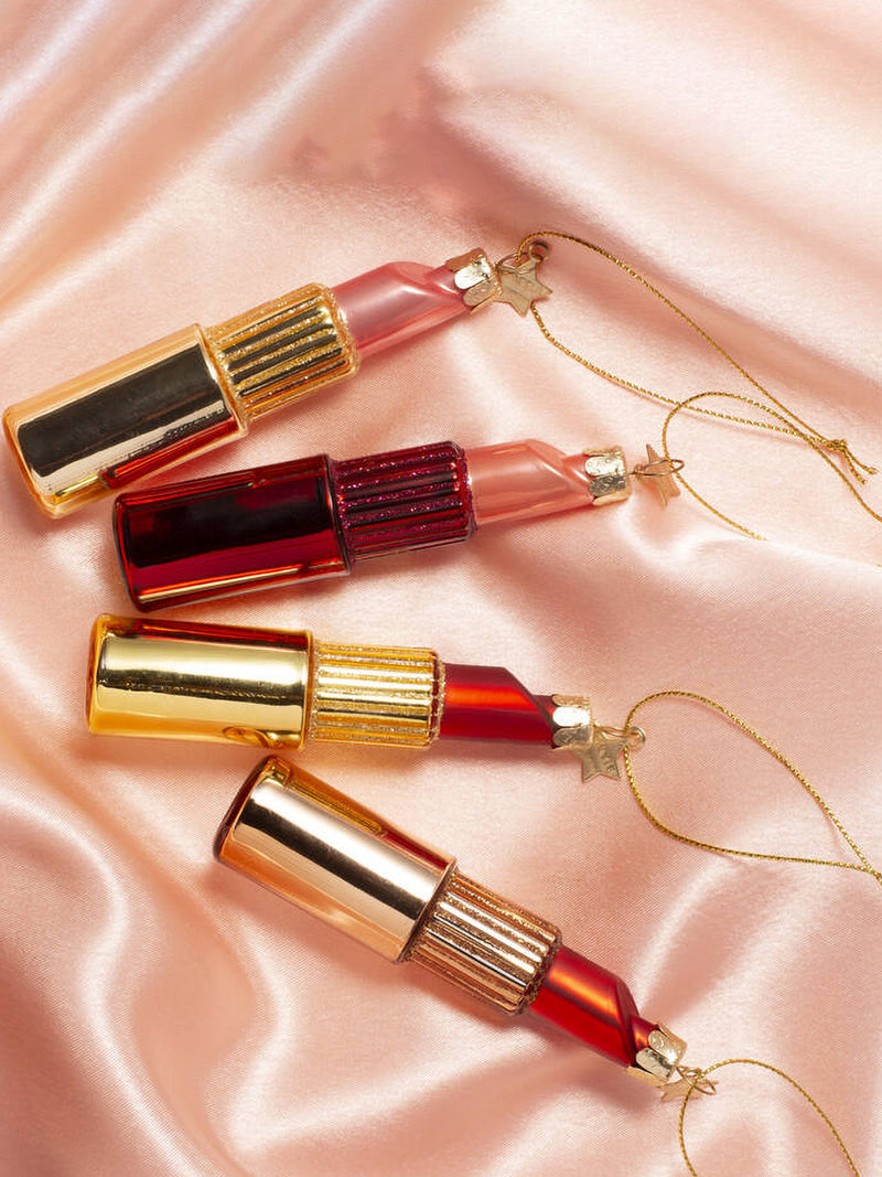 Pink lipstick glass ornament