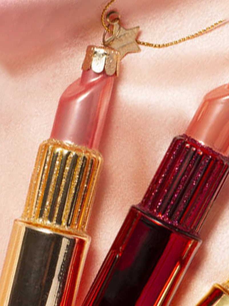 Pink lipstick glass ornament