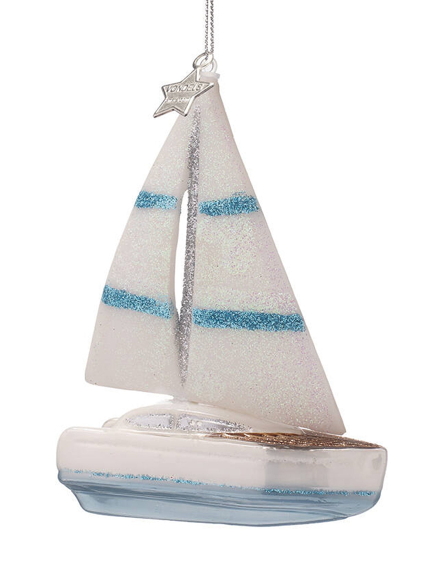 White sailing boat glass ornament