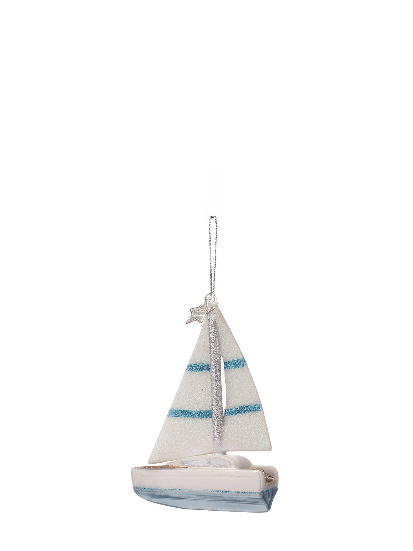 White sailing boat glass ornament