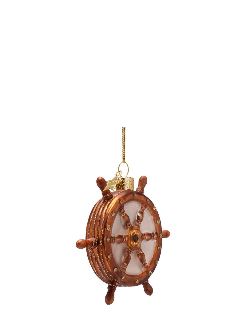 Ship's steering wheel glass ornament